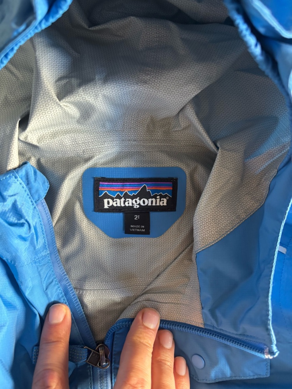 Patagonia Bright Blue Kids Hooded Rain Jacket windbreaker 2t - Picture 3 of 6
